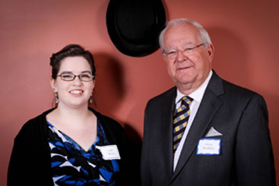 LEAH HARRIS, a student from Licking, and Jerry Redfern, manager of the Lelia Heuer Foundation in Springfield, were guest speakers at the Oct. 22 Scholarship Luncheon hosted by the Missouri State University-West Plains development office at the East Towne Banquet Center.  The annual luncheon gives scholarship recipients the opportunity to meet those whose generous donations have supported their educational efforts.  (Missouri State-West Plains Photo)