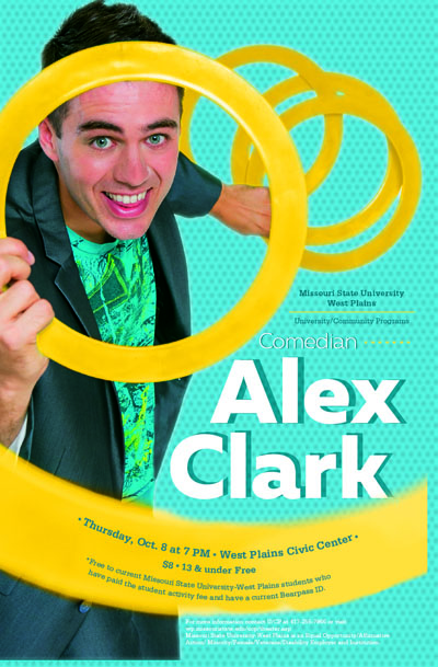 Flyer for performance by comedian Alex Clark.