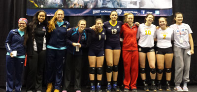 GRIZZLY OUTSIDE ATTACKER Pulotu Manoa, second from left, was one of 13 individual competitors at the NJCAA Division I Women’s National Volleyball Championship Tournament named to the All-Tournament Team Saturday in Casper, Wyo. Other All-Tournament Team honorees include, from left, Cherie Adorno DeJesus and Erica Zembyla of Hillsborough Community College, Tampa, Fla.; Larissa Focossi, Iowa Western Community College, Council Bluffs; Fabiana Andrade and Jady Gerotto of Western Nebraska Community College, Scottsbluff; Teodora Tepavac, Northwest College, Powell, Wyo.; Alexandra Espinosa and Regan Harr, College of Southern Idaho, Twin Falls; and Yue Wu, Polk State College, Winter Haven, Fla. Other All-Tournament Team honorees included Jordyn Keamo, Blinn College, Brenham, Texas; Aubrey Wilson, Hutchinson Community College, Hutchinson, Kan.; and MVP Tawnee Luafalemana, College of Southern Idaho. (Photo provided)