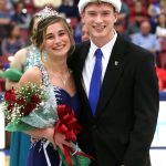 ROYALTY – Maddy Wiehe and Derek McGinnis, both of West Plains, were crowned the 2017 Grizzly Homecoming Queen and King, respectively, during halftime activities of Saturday’s basketball game between Missouri State University-West Plains and Three Rivers College, Poplar Bluff, in Joe Paul Evans Arena at the West Plains Civic Center. Wiehe was sponsored by the Grizzly Cheer Team, and McGinnis was sponsored by the Phi Beta Lambda student business organization. They were crowned by the 2016 Grizzly Homecoming King and Queen, Casey Buehler, West Plains, and Katelyn Grogan, Cabool. (Missouri State-West Plains Photo).