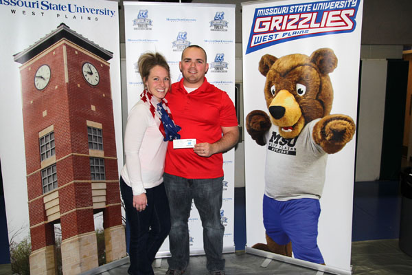 WILLIAM AND NICKI WOOD, Stockton, were the winners of a 50/50 giveaway at the 14th annual Trivia Night benefitting Grizzly Athletics at Missouri State University-West Plains Jan. 28 at the West Plains Civic Center. The Woods received $422. (Missouri State-West Plains Photo)