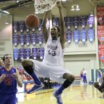 FRESHMAN FORWARD MALIK LONDON jams home 2 points during the Grizzlies' game Tuesday night, Jan. 8, against Volunteer State Community College (Missouri State-West Plains Photo/Mat Crouse)