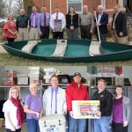 THERE WILL BE SOMETHING for everyone at this year’s Missouri State University-West Plains, thanks to Hirsch Feed and Farm Supply, which donated an outdoor enthusiast’s dream package for the April 11 event at the West Plains Opera House. The package includes a green 15.6-foot Mackinaw canoe with two Seasense oars, a stainless steel Companion portable grill with a 212-square-inch cooking surface and carrying case by Holland, and a Yeti Tundra 35 cooler with 7.2 gallon capacity that is incredibly strong and keeps ice longer, auction officials said. The package is worth more than $1,000. Area residents can reserve a table of eight seats at the auction for $350 or purchase individual seating for $35 each. Visit http://wp.missouristate.edu/development/auction.htm or call 417-255-7240 to purchase tickets. With the canoe in the photo above, from left, Missouri State-West Plains Assistant Director of Development Melody Hubbell; Development Board member Chuck Kimberlin; Director of Development Joe Kammerer; Development Board members Bob Eckman, Dr. Scott Ream, Melissa Stewart, Paul Childers and Bob Manning; and Chancellor Drew Bennett. With the grill and cooler below are, from left, Hubbell; Sue Wheeler of Hirsch Feed; Kammerer; Josh Kenyon and John Williams of Hirsch Feed; and Development Events Coordinator Amanda Niemotka. (Missouri State-West Plains Photo)