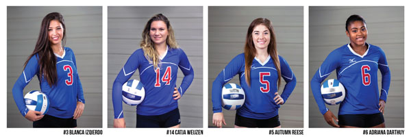 From left, Blanca Izquierdo, Catja Weijzen, Autumn Reese and Adriana Darthuy were named to the Missouri Community College Athletic Association's All-Conference Volleyball Team.