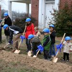 The grandchildren of David and Billie Kay Gohn break ground on Gohn Hall