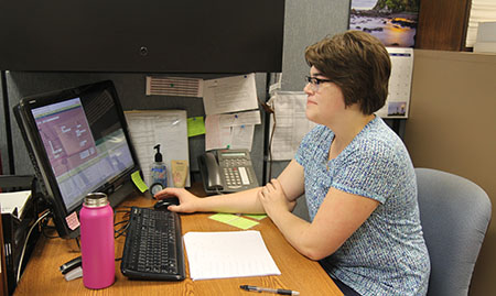 CORPS students like Muriel Mayo, West Plains, play a vital role in the operations of such offices like the business office. (Missouri State-West Plains Photo)