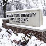 The Missouri State University-West Plains sign covered in snow