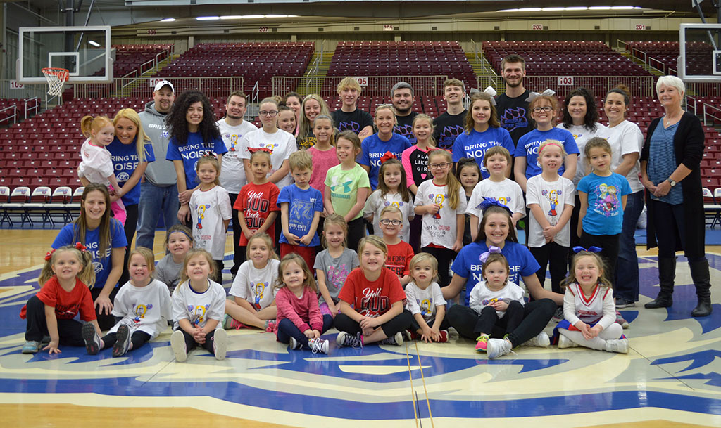 A PROGRAM THAT GIVES area youngsters the opportunity to cheer with the Missouri State University-West Plains Cheer Team at a Grizzly Basketball game has raised $570 this year for the Samantha Beach Scholarship. Nearly 30 area boys and girls attended the Sam’s Cubs cheer clinic Jan. 13 to learn a cheer and dance from current cheer team members, alumni, coaching staff and Beach family members for their performance later that day at the Grizzly Basketball game. The children also received special direction on tumbling, court presence, smiling and cheering, organizers said. Proceeds from the clinic support the $400 scholarship, which is renewable. “This is our second year to host the fundraiser, and our attendance increased,” said Grizzly Cheer Team Sponsor Rachel Peterson. “We anticipate the clinic and performance growing over the years. The little ones had a great time and were a huge hit at the game!” The scholarship and clinic honors former Zizzer Cheerleader and Grizzly Cheer Team member Samantha Beach, who passed away in 2015. (Missouri State-West Plains Photo).
