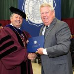 WEST PLAINS native, lifetime farmer and career salesman Terry “Bo” Pace received an honorary Associate of Applied Science degree from Chancellor Drew Bennett at Missouri State University-West Plains’ 2017 commencement ceremony. (Missouri State-West Plains Photo)