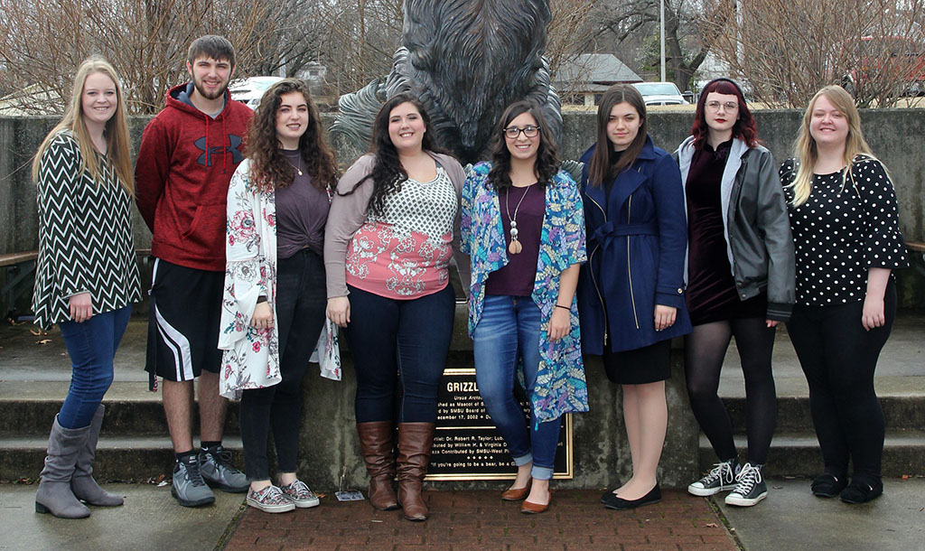 TRIO SCHOLARSHIP recipients include, from left, Brooke Johnson, West Plains; Jared Luerssen, Cabool; Peyton Stroup and Danielle Powers, both of Lebanon; Lekisha Hernandez, Dadeville; Viktoria Yakovleva and Rachel Corniels, both of Willow Springs; and Vanessa Lockhart, West Plains. Others receiving the scholarship were Crystal Atwell, Darcy Drake, Sandra Drake and Jerica Dumas, all of West Plains; Lacy Dunniho and Haley Yeager, both of Bakersfield; Kaylynn Hopkins, St. Louis; Sarah Luallen, Cabool; and Dalton Swindle, Nixa. (Missouri State-West Plains photo)