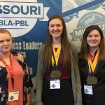 LOCAL PHI BETA LAMBDA (PBL) chapter members, from left, Karlie Jones, Alton; Alyssa Dillon, Tecumseh; and Cynthia Peak, Willow Springs, attended the annual FBLA/PBL State Leadership Conference April 7 at Ozarks Technical Community College in Springfield. (Photo provided)